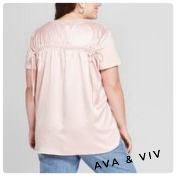 AVA & VIV Soft Pink Knit Stretch Satin Top Blouse Plus Size 2X Feminine Flowy - Picture 1 of 8